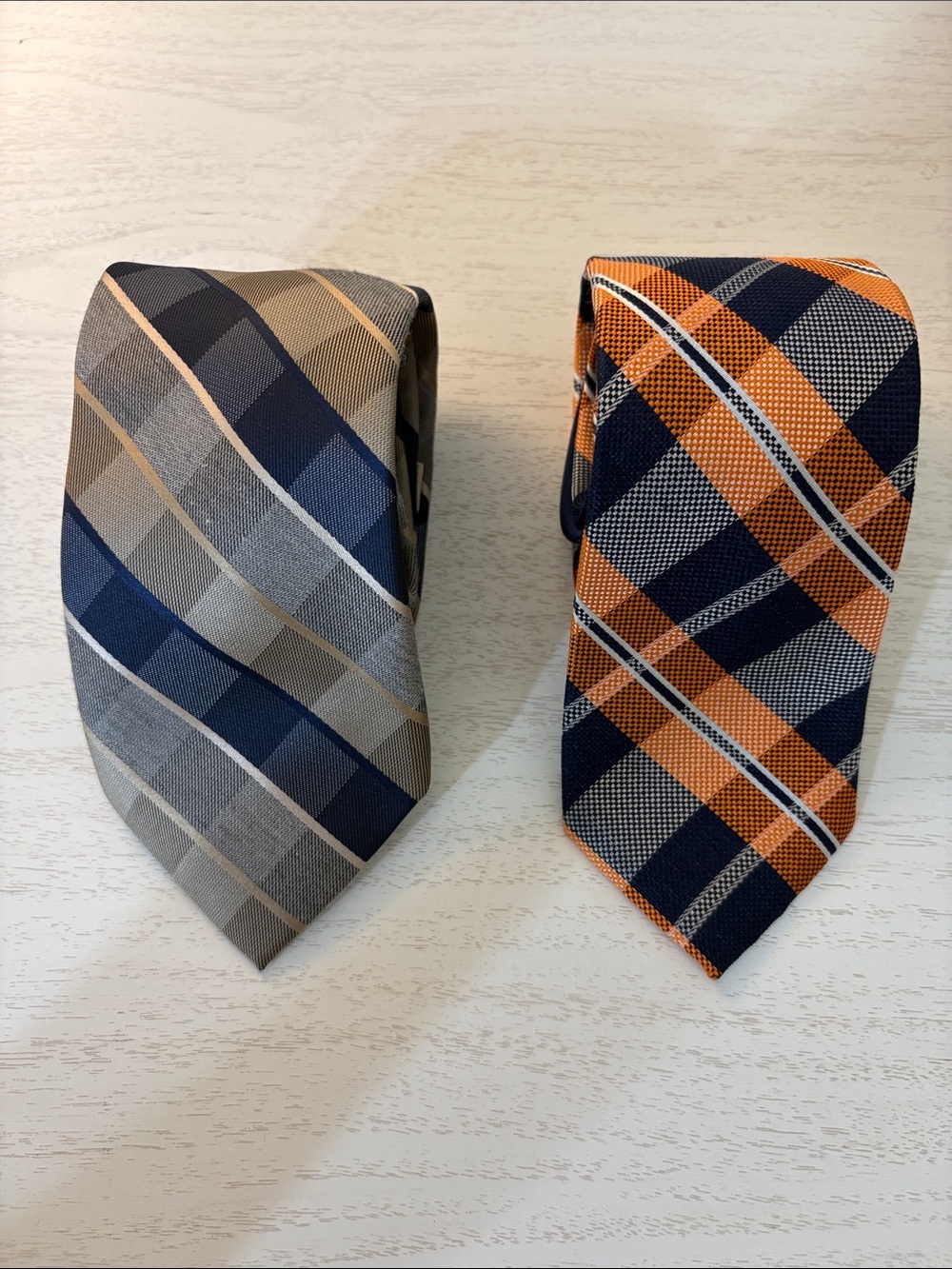 Michael Kors Plaid Men's Tie Duo - Navy & Orange and Navy & Gray